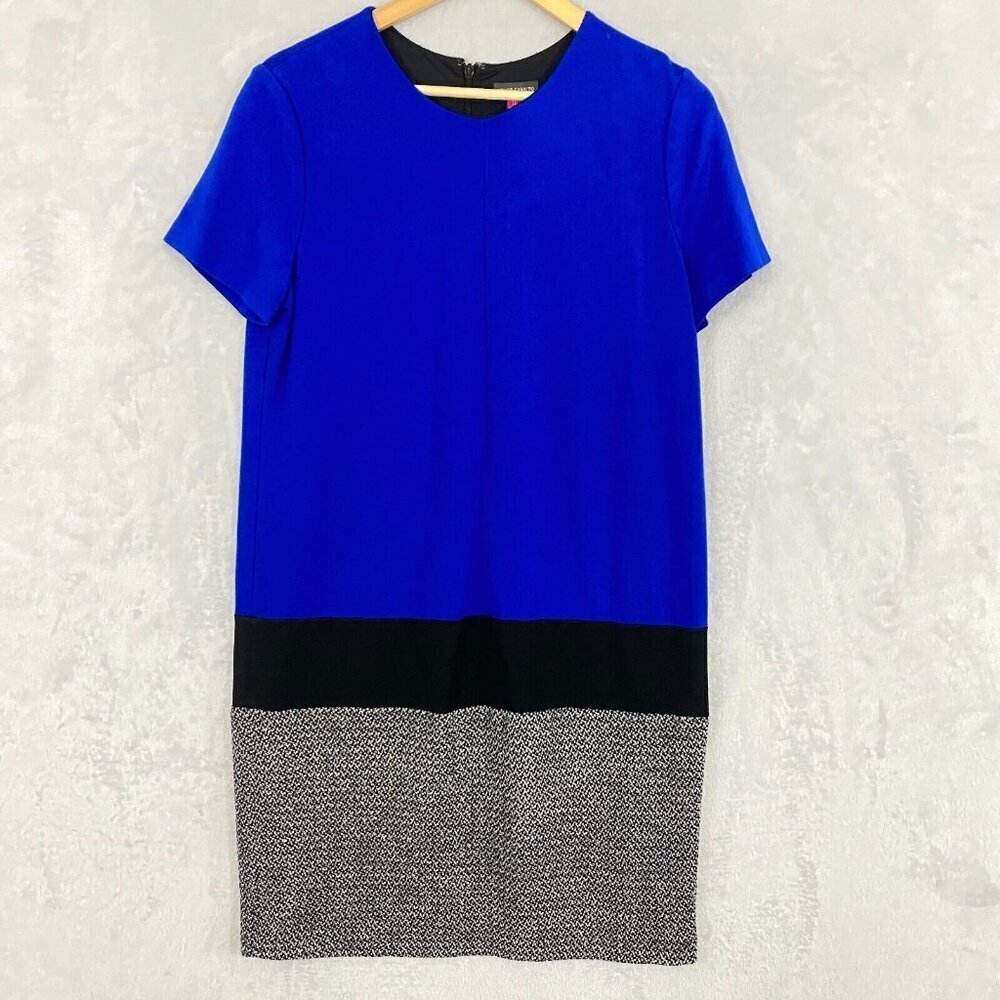 Vince Camuto Knit Sheath Dress Size 10 Career Professional Blue Gray Knee Length
